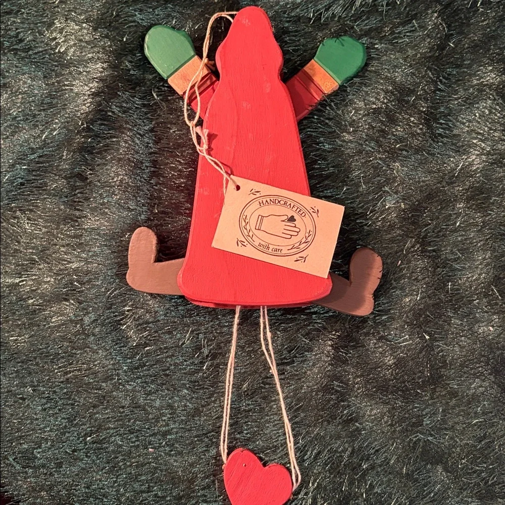 🆕Vintage MIDWEST IMPORTERS Folk Art Pull String Puppet Santa Ornament, OS
